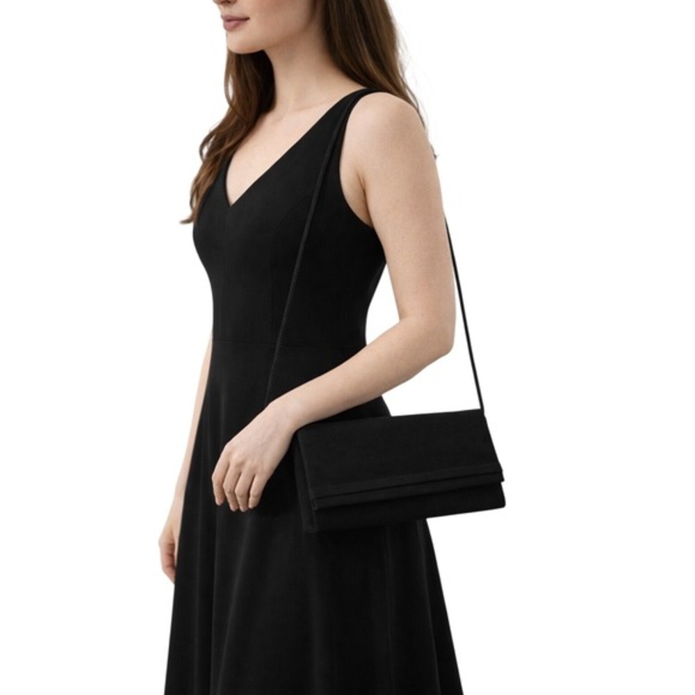 La Regale Black Satin Evening Clutch Crossbody Bag Formal Wedding Elegant 25-05